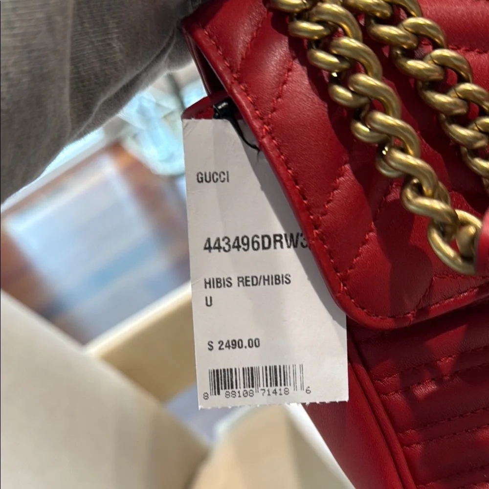 Gucci Red and Gold Chevron Quilted Shoulder Bag - Picture 3 of 12